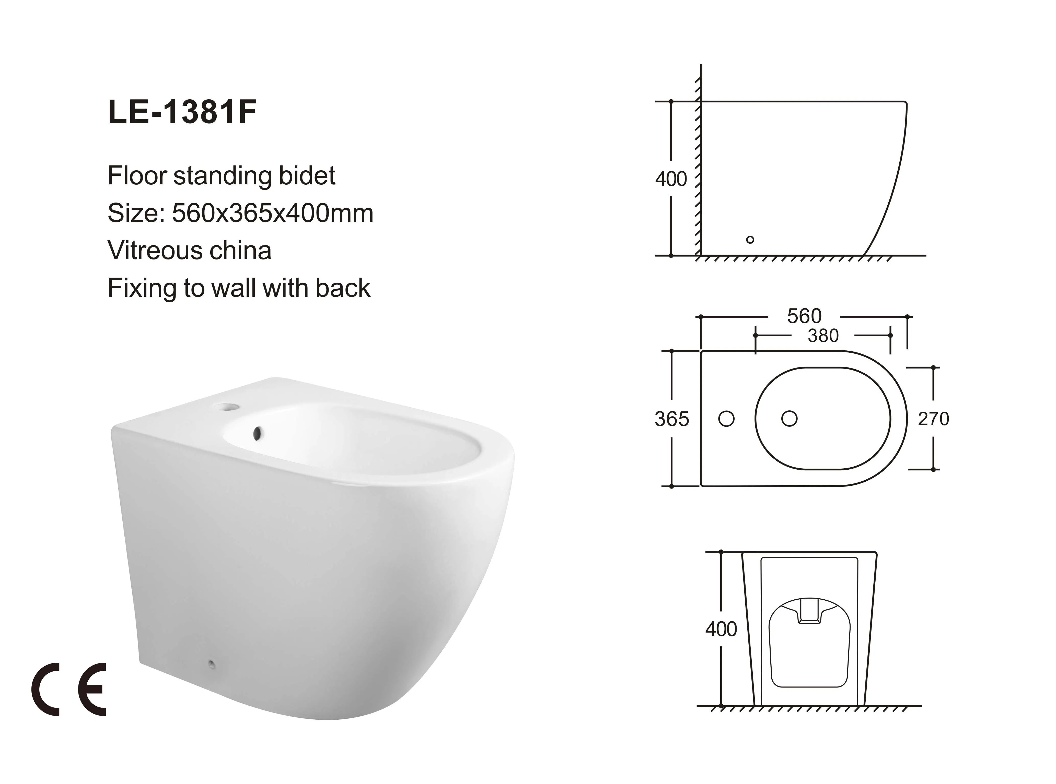 Elongated Bowl Concise Gloss White Back to Wall Floor Standing Bidet