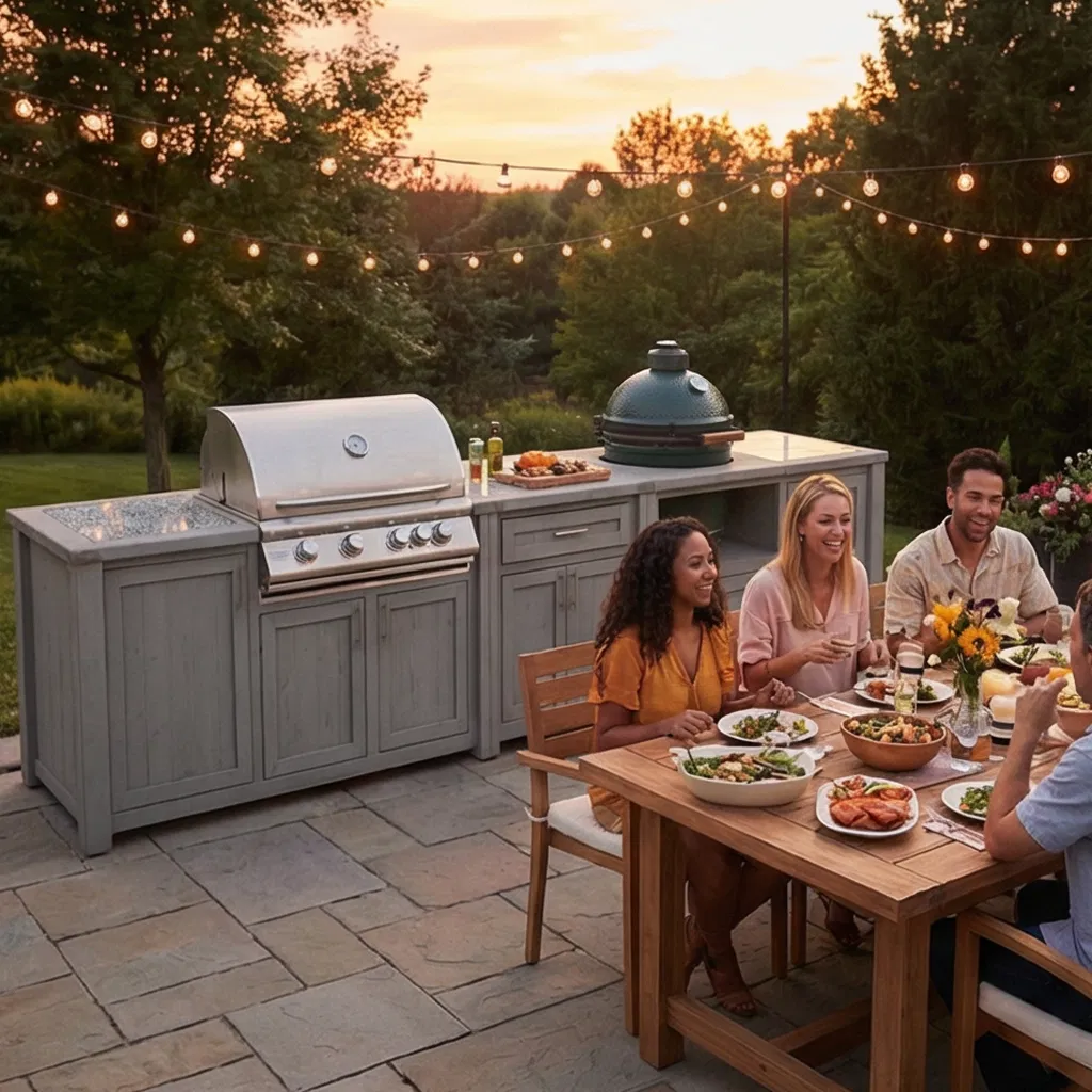 Multi-Function Outdoor Kitchen Set with Gas Burner, Refrigerator & LED Lighting