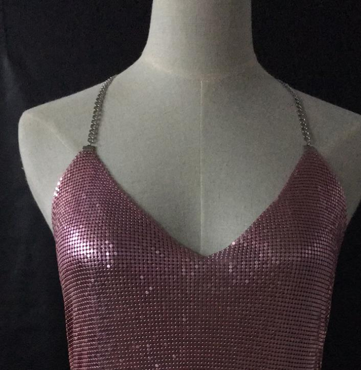 Continuous Rainbow Yellow Chainmail Metallic Fabric for Curtain Clothes