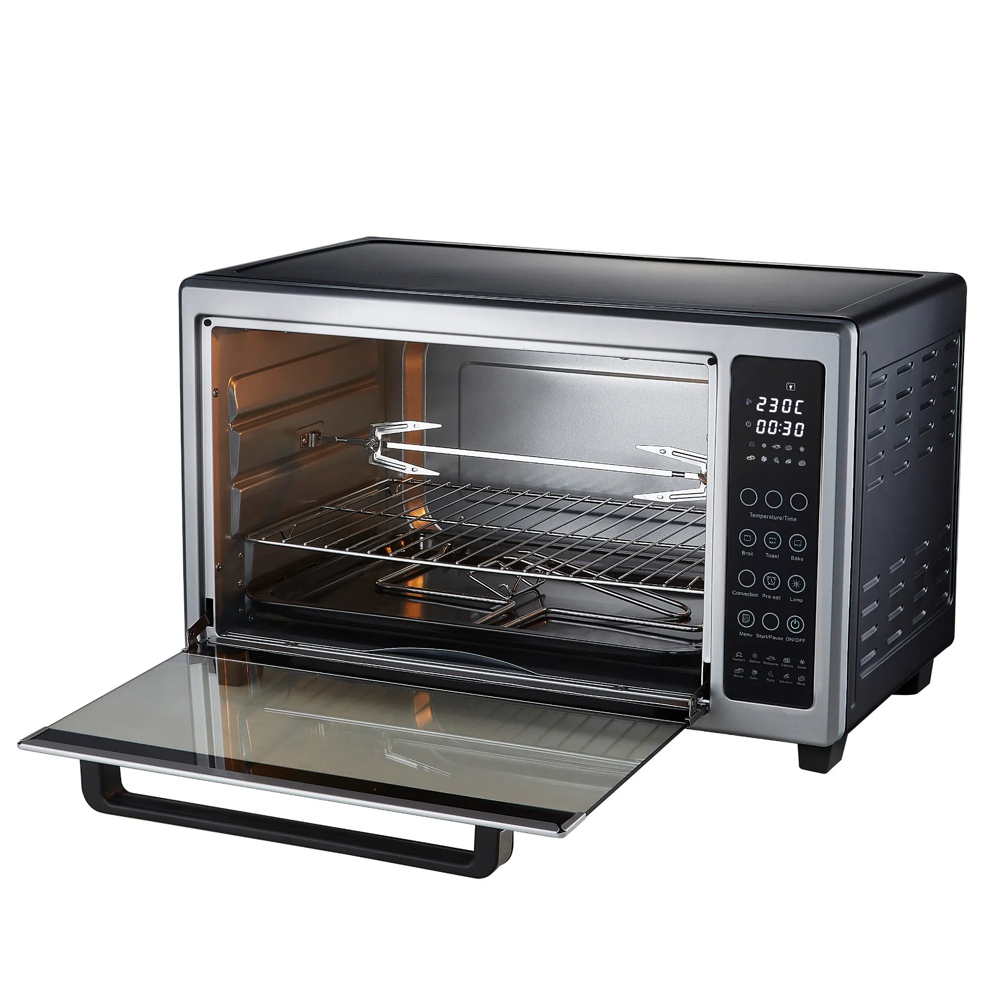 Electric Digital Grill Toaster Oven Rotisserie 120 Minutes Baking Roasting Circulating Air Touch Control