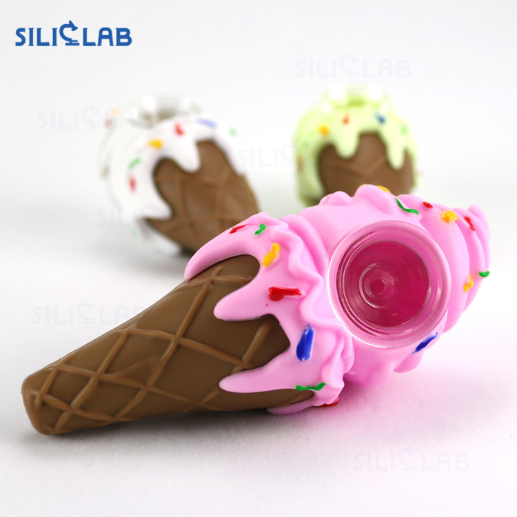 Choose Your Flavor Ice Cream Shaped Art Spoon Pocket Pipe Vape Glass Smoking Bowl Silicone Tobacco Pipe
