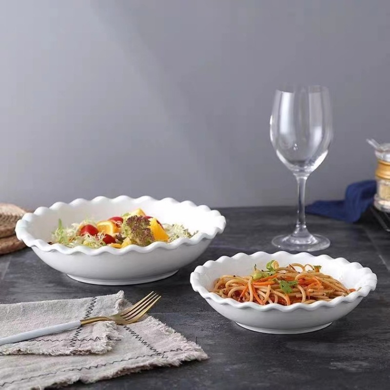 8"9"10"12"Soup Bowl Cut Edge Plate White High Quality Hotelporcelain Ceramic Tableware