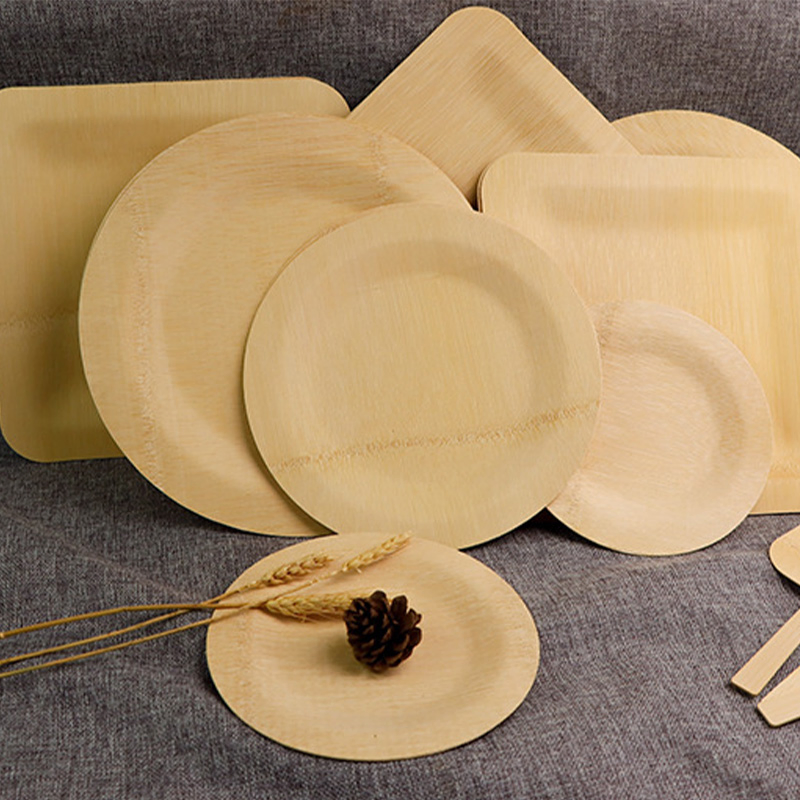 Biodegradable Disposable Bamboo Tableware 230mm Diameter Bamboo Plate Natural Color Custom for Dinner
