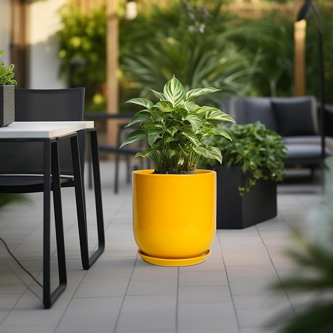 Керамический горшок для цветов матовый желтый