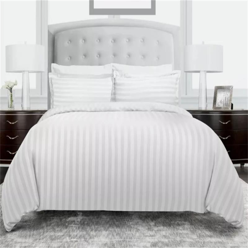 100% Luxury Hotel Quality Cotton Satin White Stripe Duvet Cover Set