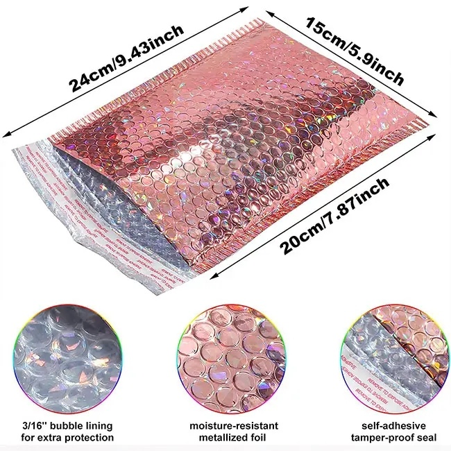 Pink Aluminum Plated Film Laminate Bubble to Produce Self-Adhesive Cosmetics Packing Bag