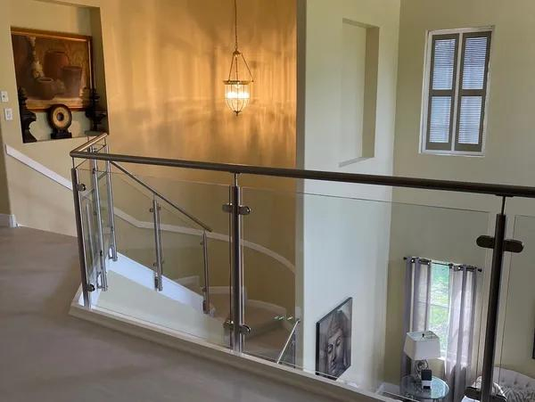 Modern Style Stainless Steel Balcony Glass Railing with Stainless Steel Round Post