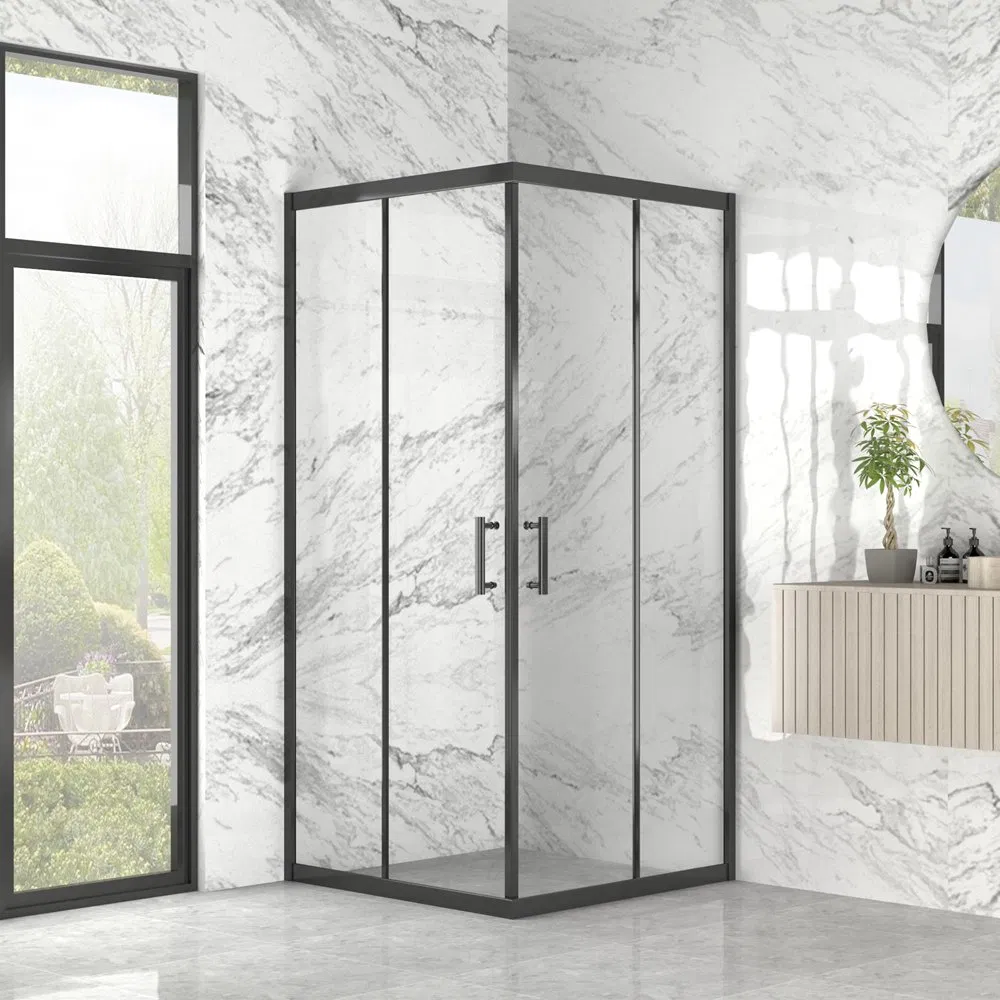Bathroom Black Aluminum Frame Sliding Square Shower Enclosure with Custom Size