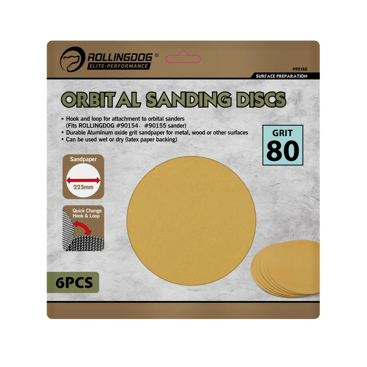 Rolingdog-Elite 90140 Orbital Sanding Discs (6PCS) 80 Grit