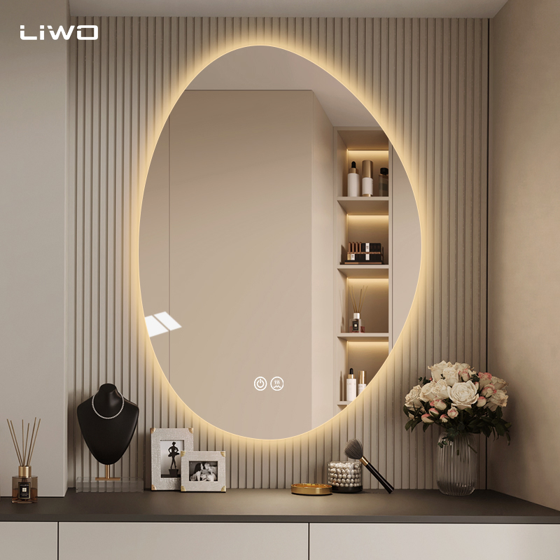 High Quality Home Decoration Wall-Mounted Bathroom Furniture Irregular Smart LED Mirror with Frameless Modern Intelligent Adjustable Lights