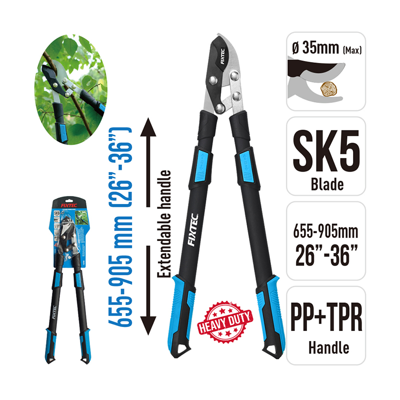 Fixtec Tree Trimmer Telescopic 26''-37'' PP+TPR Handle Garden Tools Pruner Bypass Lopper