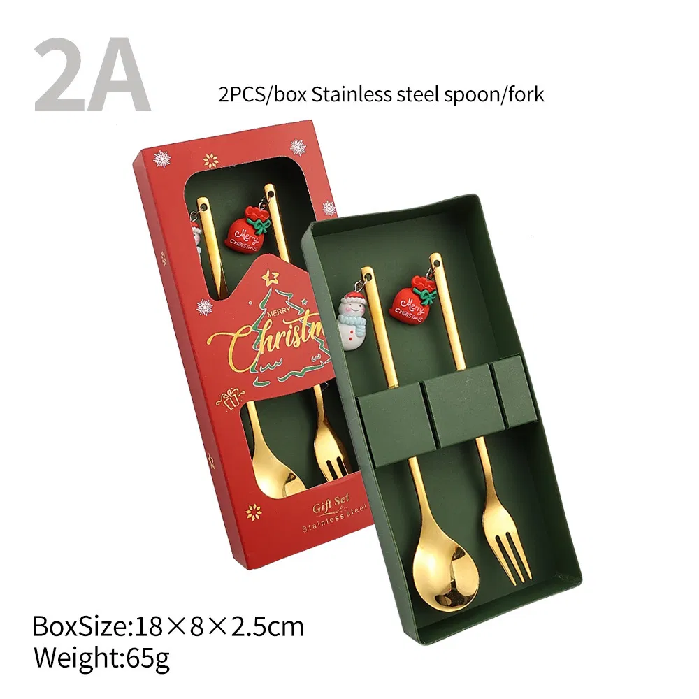 2PCS Cute Cutlery Set for Christmas Gift Family Adorable Tableware Sets