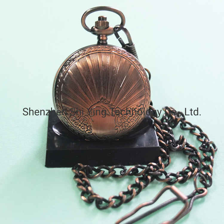 Custom Made Vintage Antique Copper Analog Quartz Pocket Watch with Chain