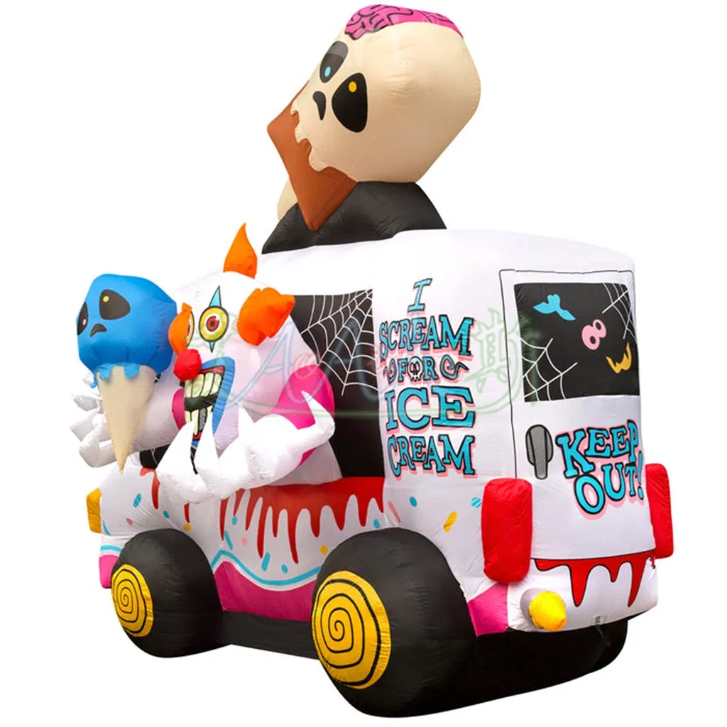 4ml Inflatable Killer Clown Ice Cream Truck Outdoor Scary Halloween Yard Lawn Decoration