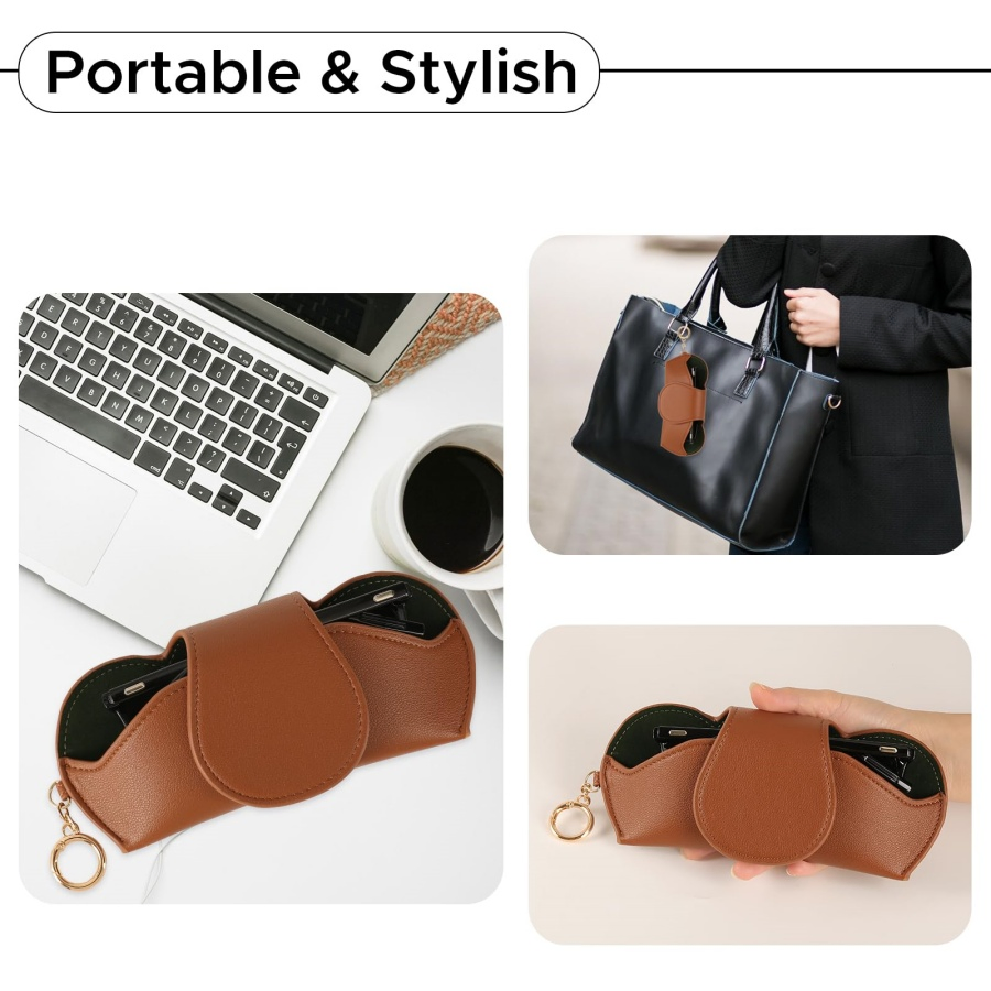 Leather Spectacle Case Magnetic Detachable Clip Eyeglass Case for Car Sun Visor