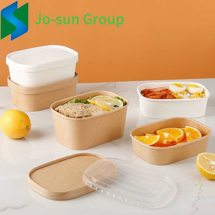 Factory Custom Take Away Lunch Food Container Brown Kraft Paper Salad Disposable Rectangle Bowl with Lid