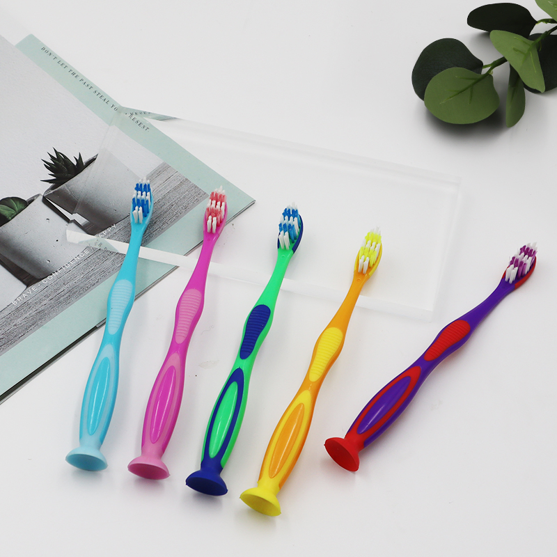 Colorful Soft-Bristled Child Toothbrush with Suction Cup Base