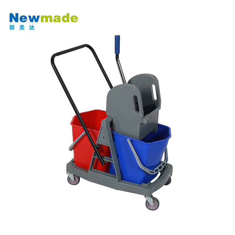 Factory Supply Down-Press Multi-Function Double Mop Bucket Wringer Trolleys with Basket
