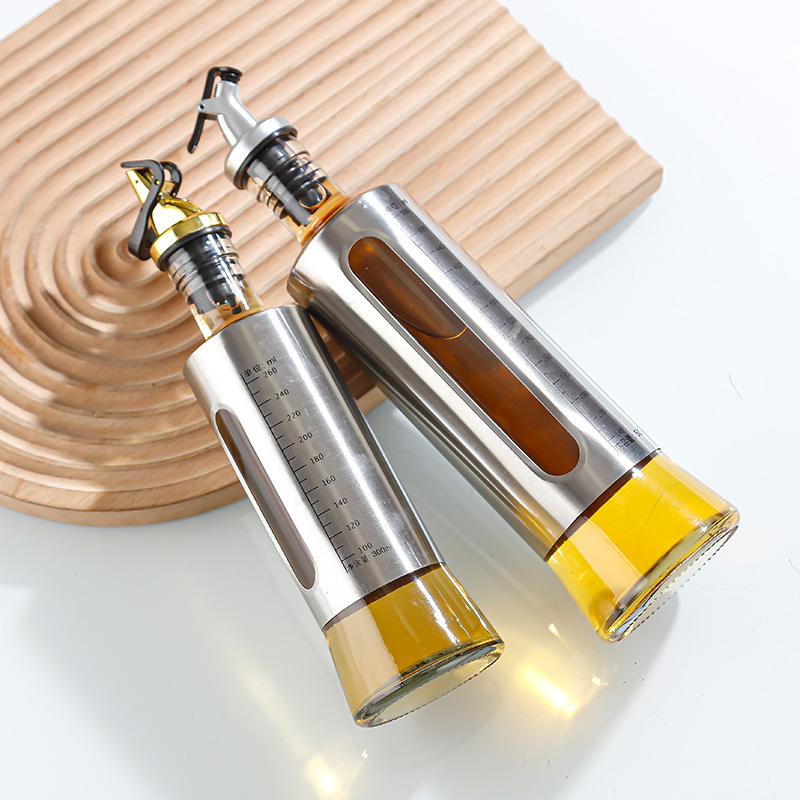 Empty Kitchen Olive Vinegar Set Oil Dispenser Glass Bottles with Drip Spout Leak-Proof Pot Storage Seasoning Condiment Container Glassware