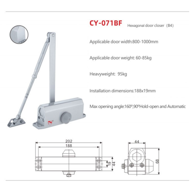 90kg Bearing Non-Positioning Large Door Closer Commercial Grade