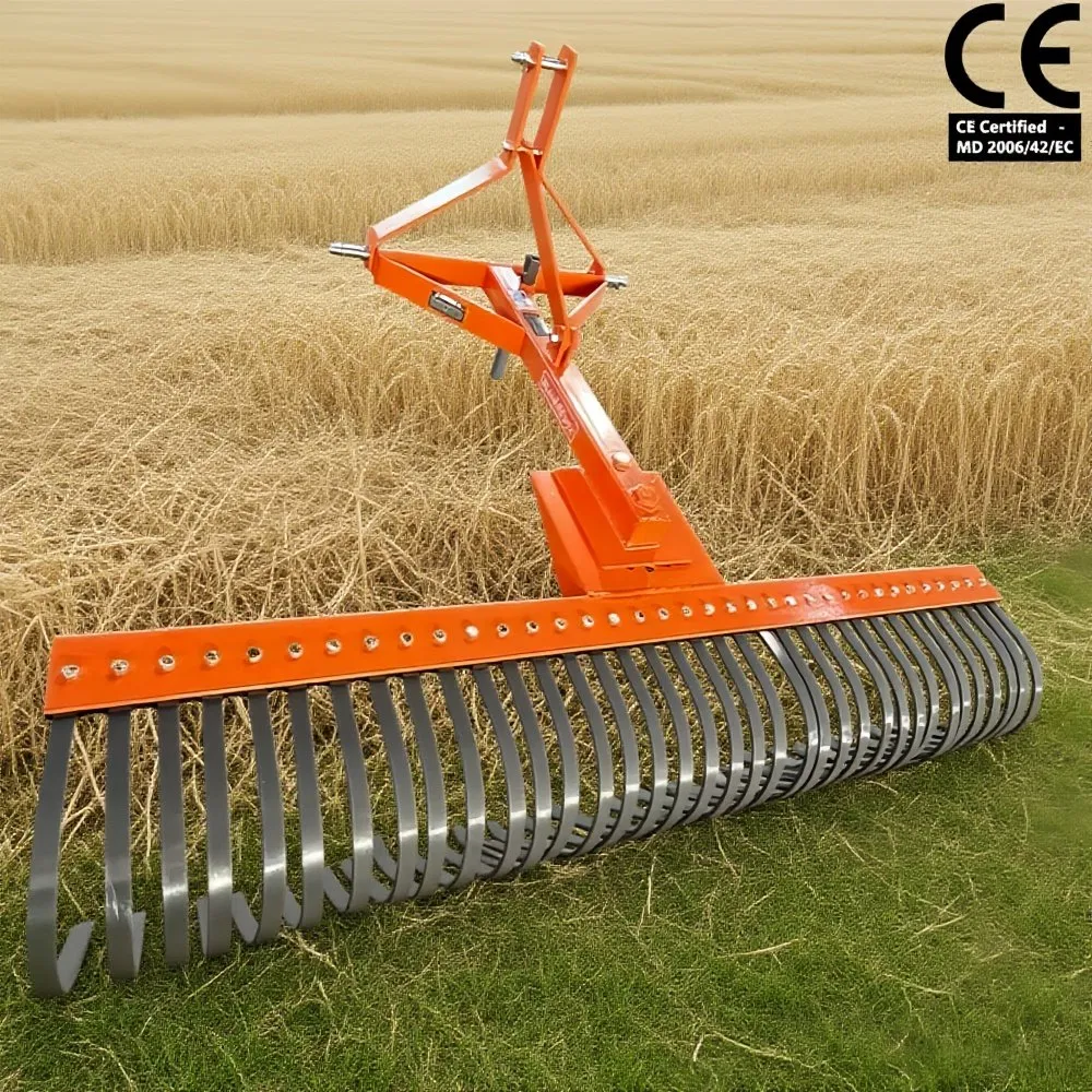 Excavator Tractor Power Lawn Hay Rake Landscape Tines Steel Weeding Grass Rake Bow Steel Grabber Rake for Garden Leaves with F40 Wheel