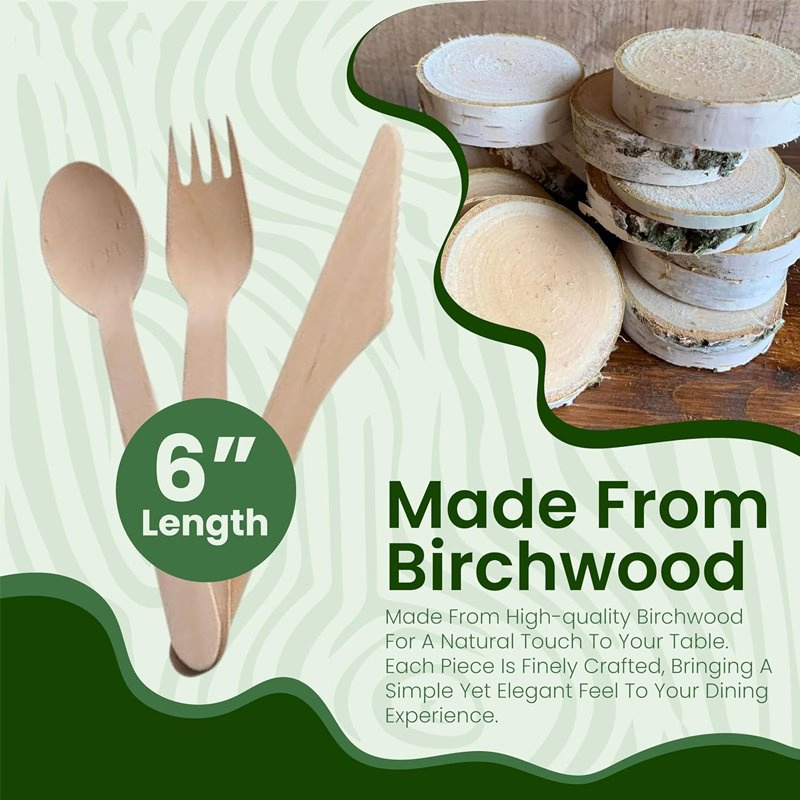 Biodegradable Wooden Cutlery Set Eco Sustainable Tableware Forwedding Party