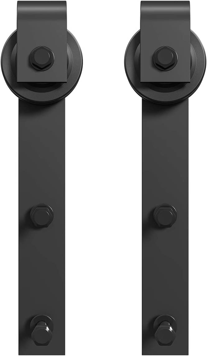 Black Barn Door Hardware Kit Carbon Steel Sliding Track Rail Hanger Roller