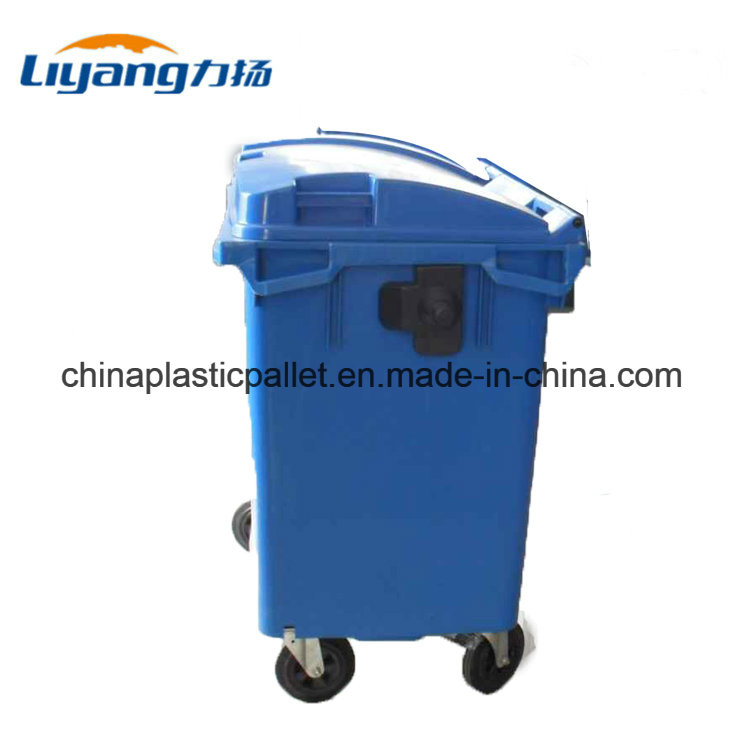 Большой уличный пластиковый мусорный бак 1100 л с колесами