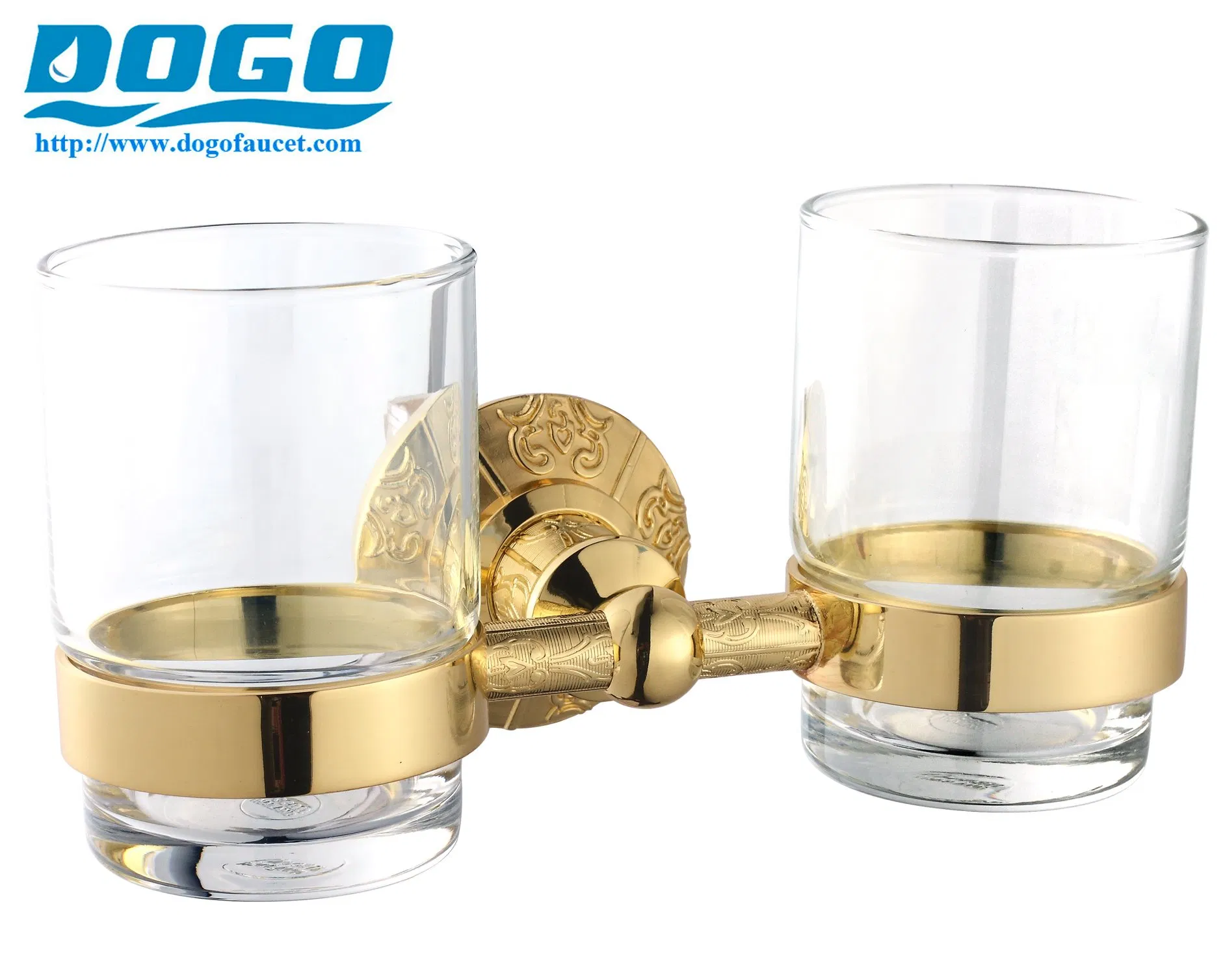 Держатель для зубных щеток DoGo золотой, с двумя стаканами