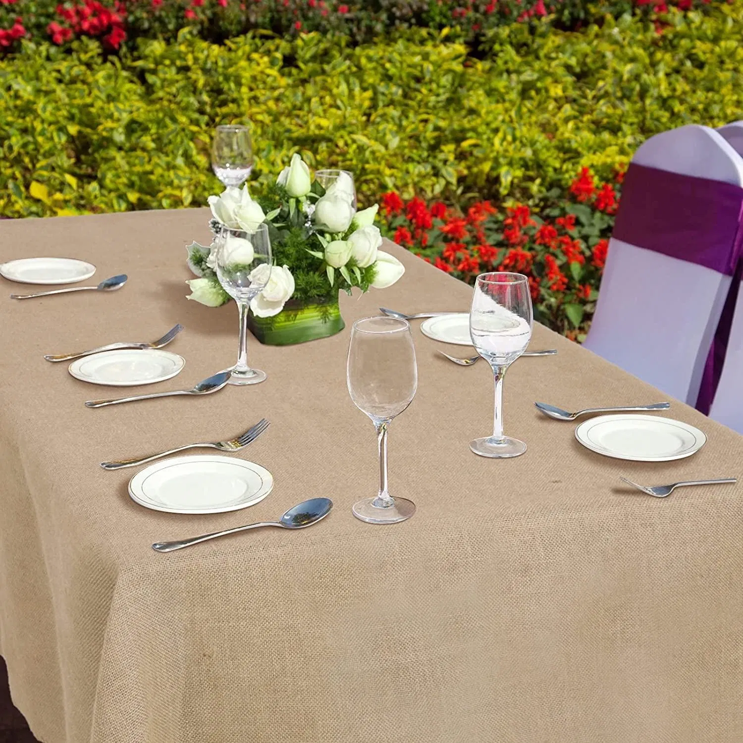 Jute Table Runner Rectanqle Natural Burlap Tablecloth 63 X108 Inches