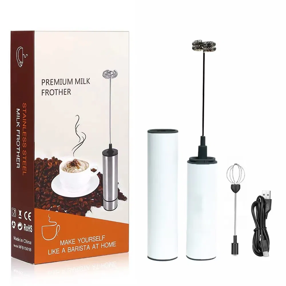Hot Selling White Foam Maker Stainless Steel Kitchen Handheld Battery Operated Household Hand-Held Coffee Milk Frother