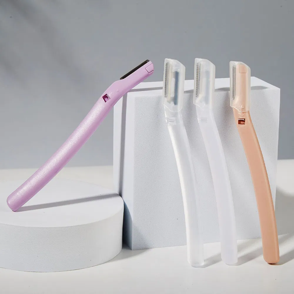 Plastic Handle Eyebrow Straight Safety Shaving Facial Hair Remover Replaceable Single Blade Razor