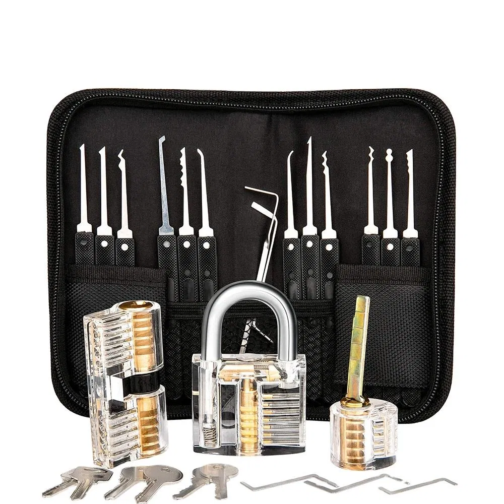 Factory Transparent Practice Stainless Steel Padlock 17 PCS Locksmith Lock Pick Set