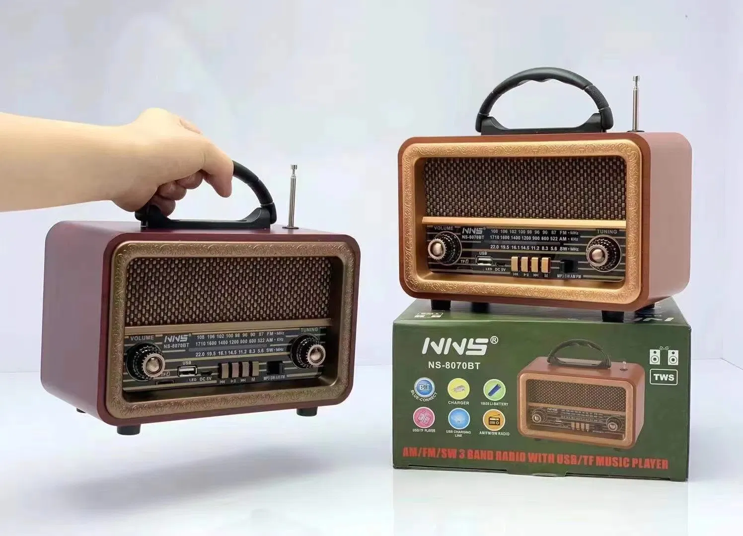 Ретро радио NS-8070BT с Bluetooth, деревянный корпус