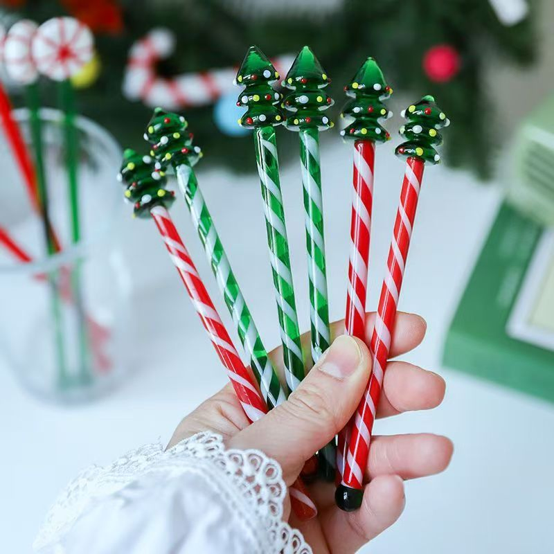 Custom Colorful Striped Barware Long Handle Portable Design Glass Mixing Stirring Stick for Tea