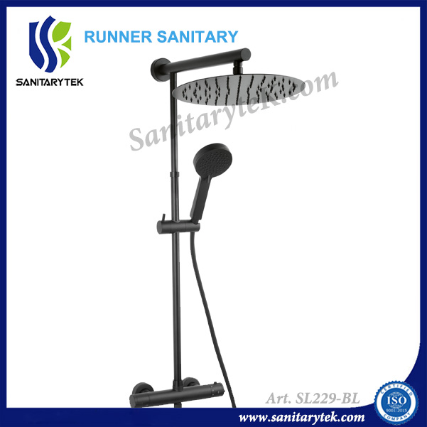 European Luxury Matt Black Bathroom Shower Rain Brass Thermostatic Faucet Mixer Shower Set