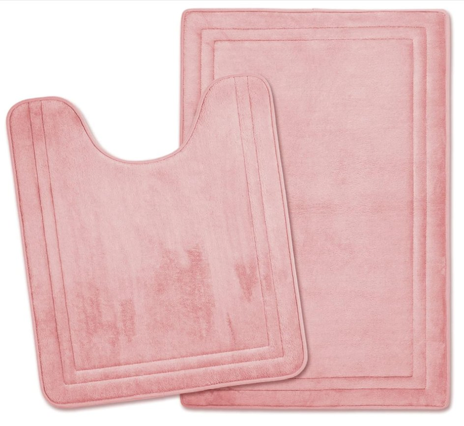 Pink Non Slip Bathroom Rug Set Memory Foam Bath Mat and U-Shaped Contour Toilet Rug