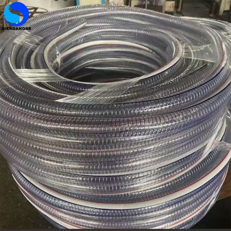 Transparent PVC Spring Hose PVC Spiral Steel Wire Hose for Water Oil Powder Suction Discharge Conveying and Irrigation System