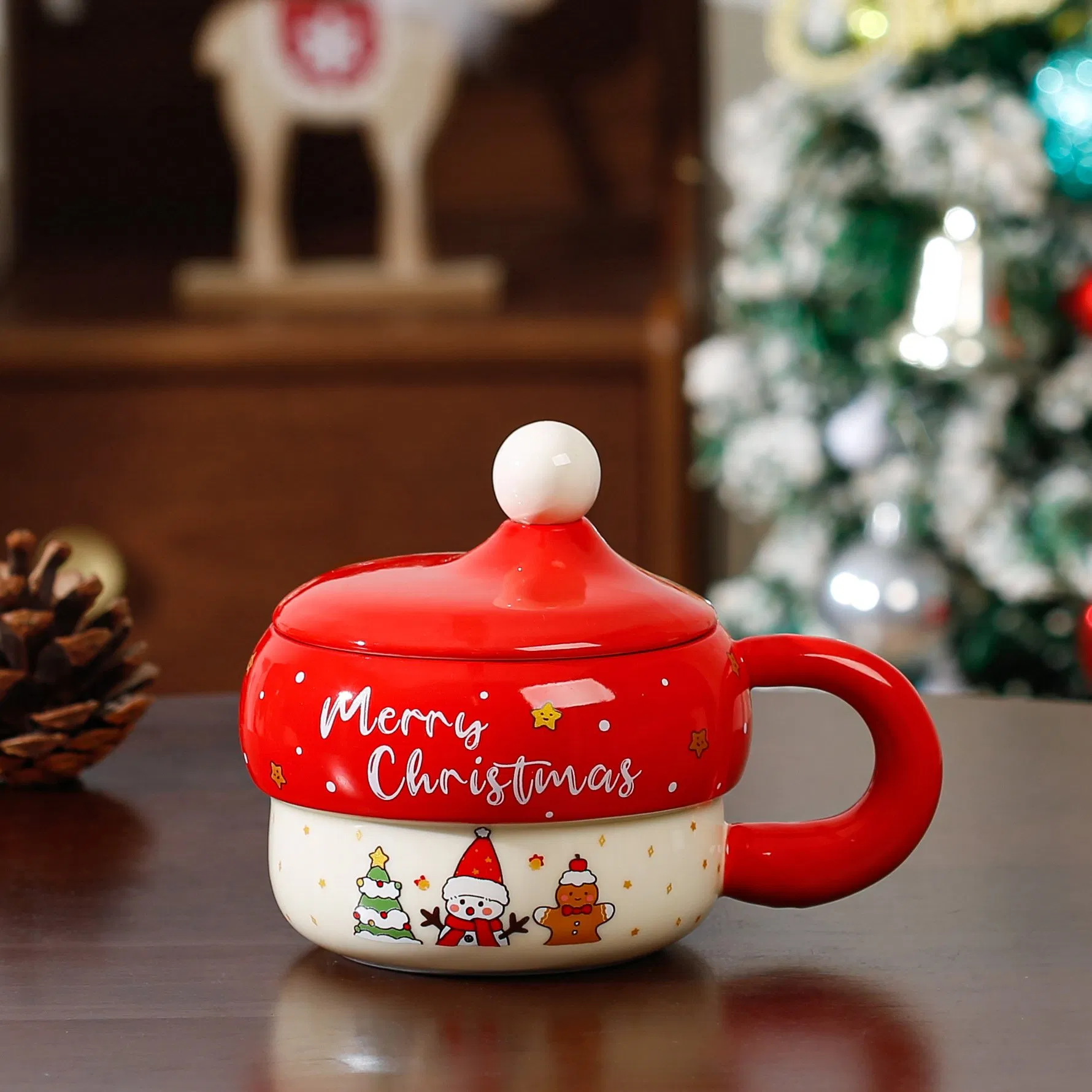 Santa Claus Christmas Mug Creative Cartoon Ceramic Cup for Kids Gift Set