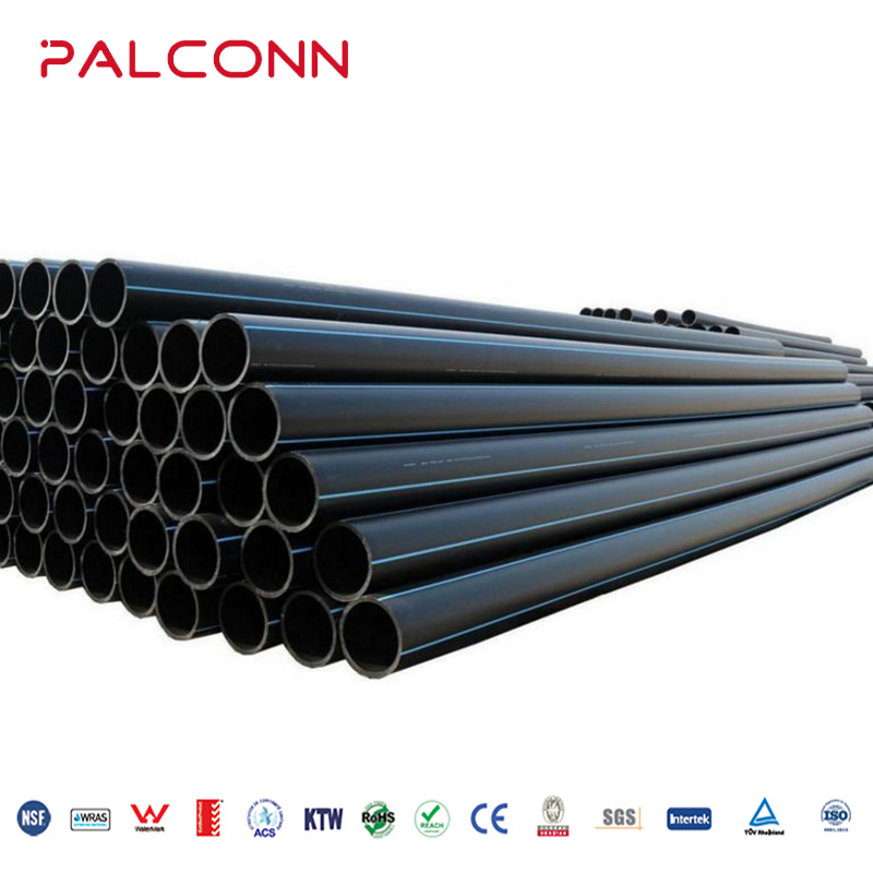 China Manufacturer Palconn 63*3.8mm Pn10 Black Color with Blue Strip HDPE Pipe and Fittings