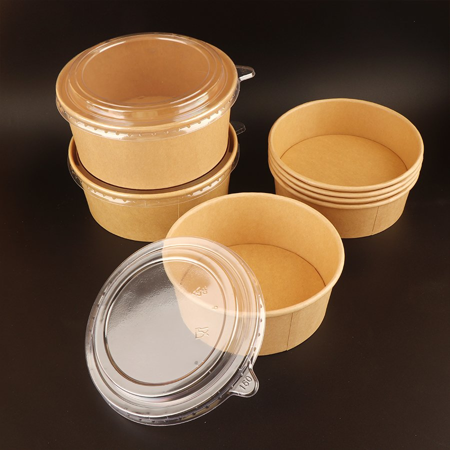 Customized Logo Food Container Disposable Food Container Soup Brown Salad Kraft Paper Bowl with Lid