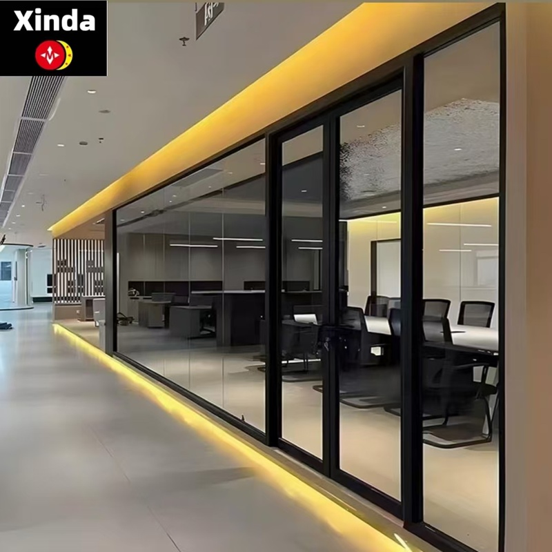 Glass Office Partition with Stainless Steel Hinges for Workspaces
