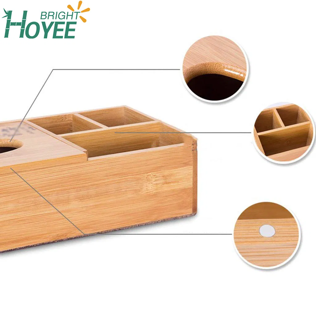 Eco-Friendly Tissue Box Bamboo Multi-Function Three-Grid Storage Box Home Living Room Desktop Remote Control Receive Box