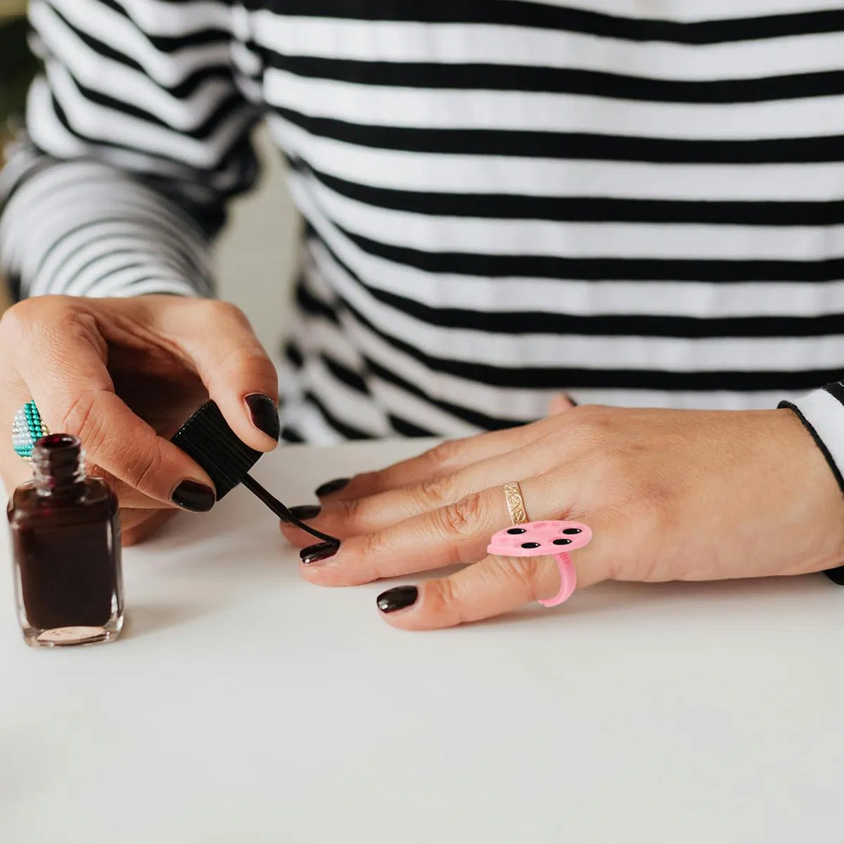 Multicolor Mini Nail Art Palette Tools Makeup Mixing Palettes for Nail Art Finger Rings