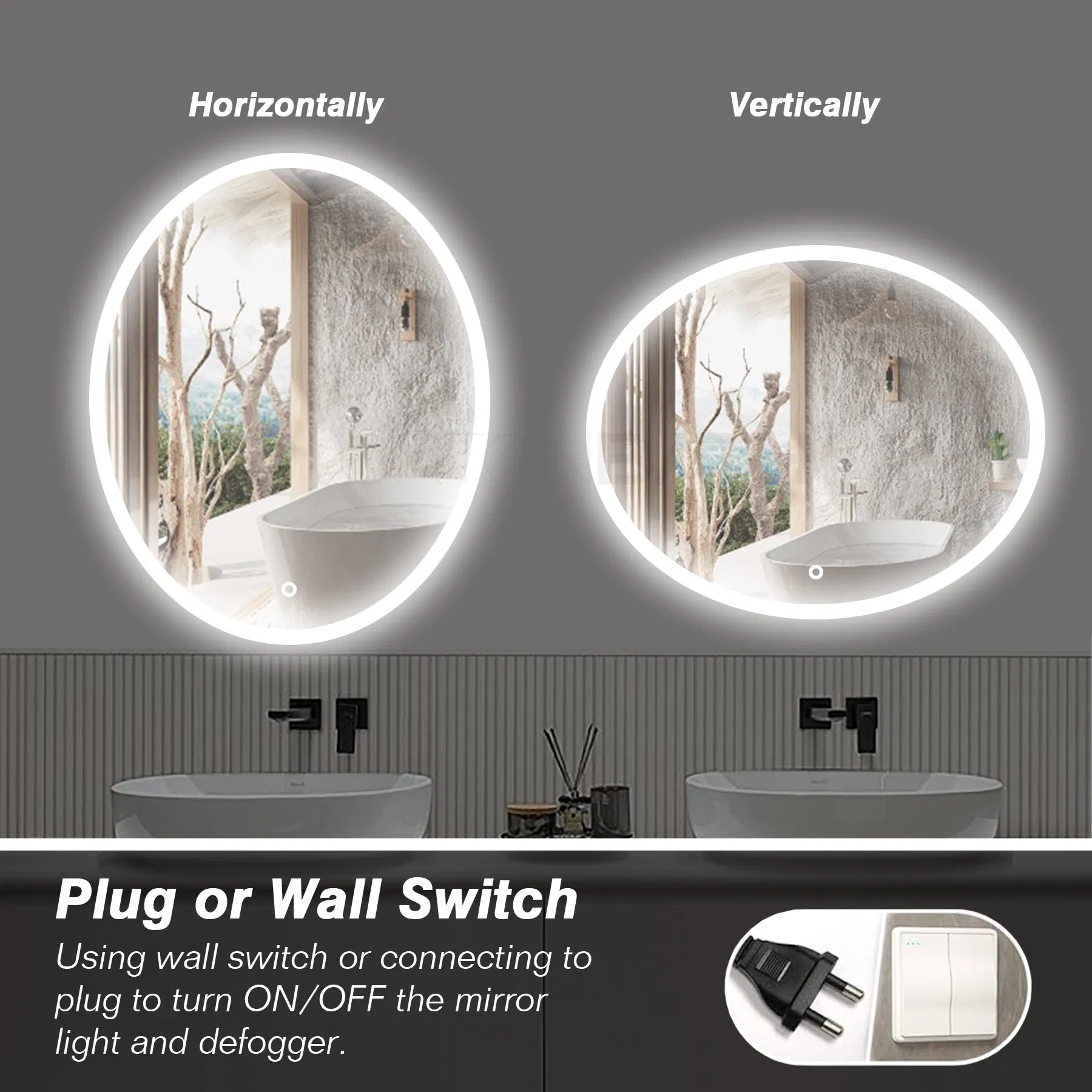 Ortonbath Small Size Horizontal Oval Backlit LED Bathroom Vanity Mirror, 3 Colors Light Dimmable, Makeup Bathroom Vanity Mirror