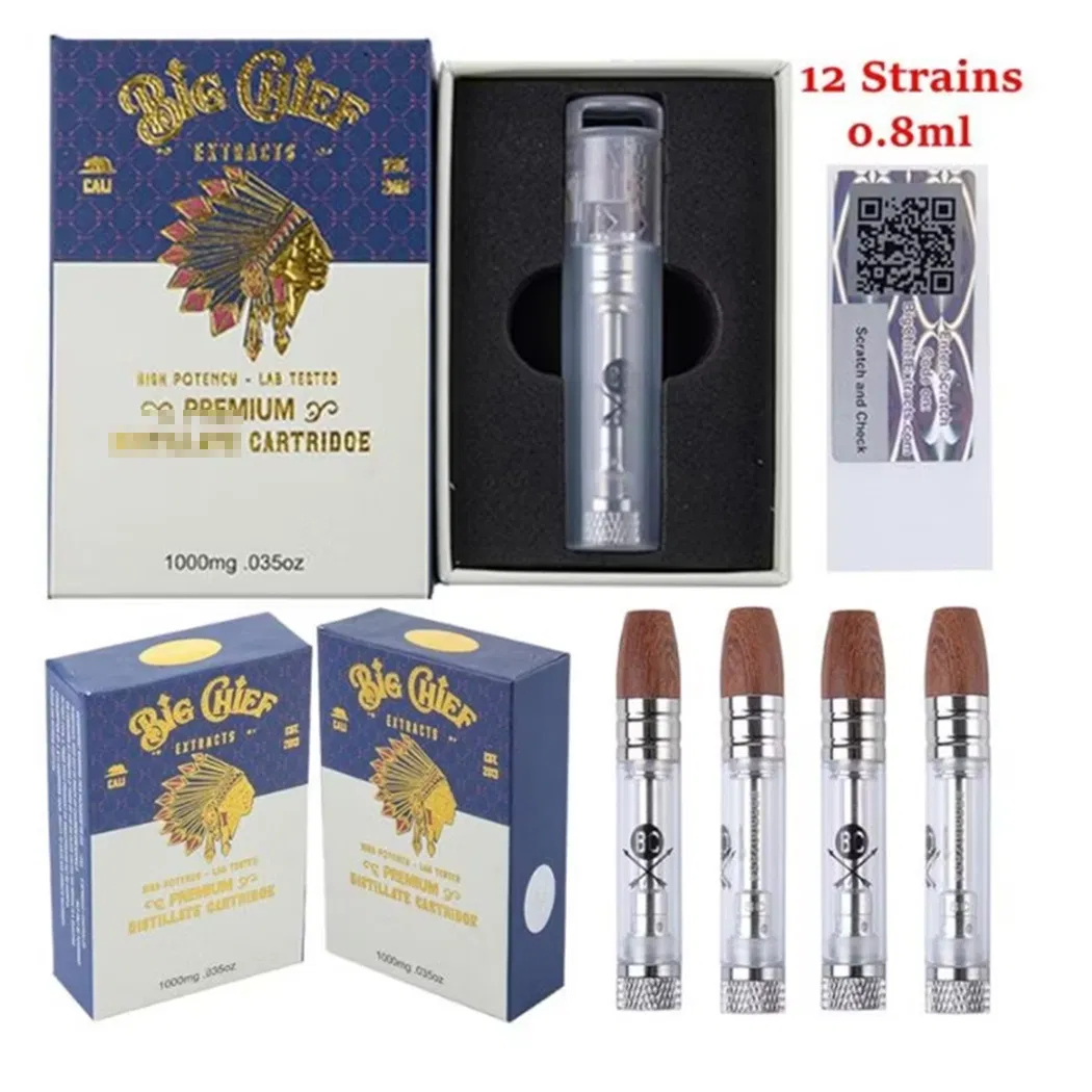 Factory Hot Sale No Leak Lead Free 0.8ml 1ml Silver Gold 510 Thread Battery Big Chief Cartridge with Packaging Box