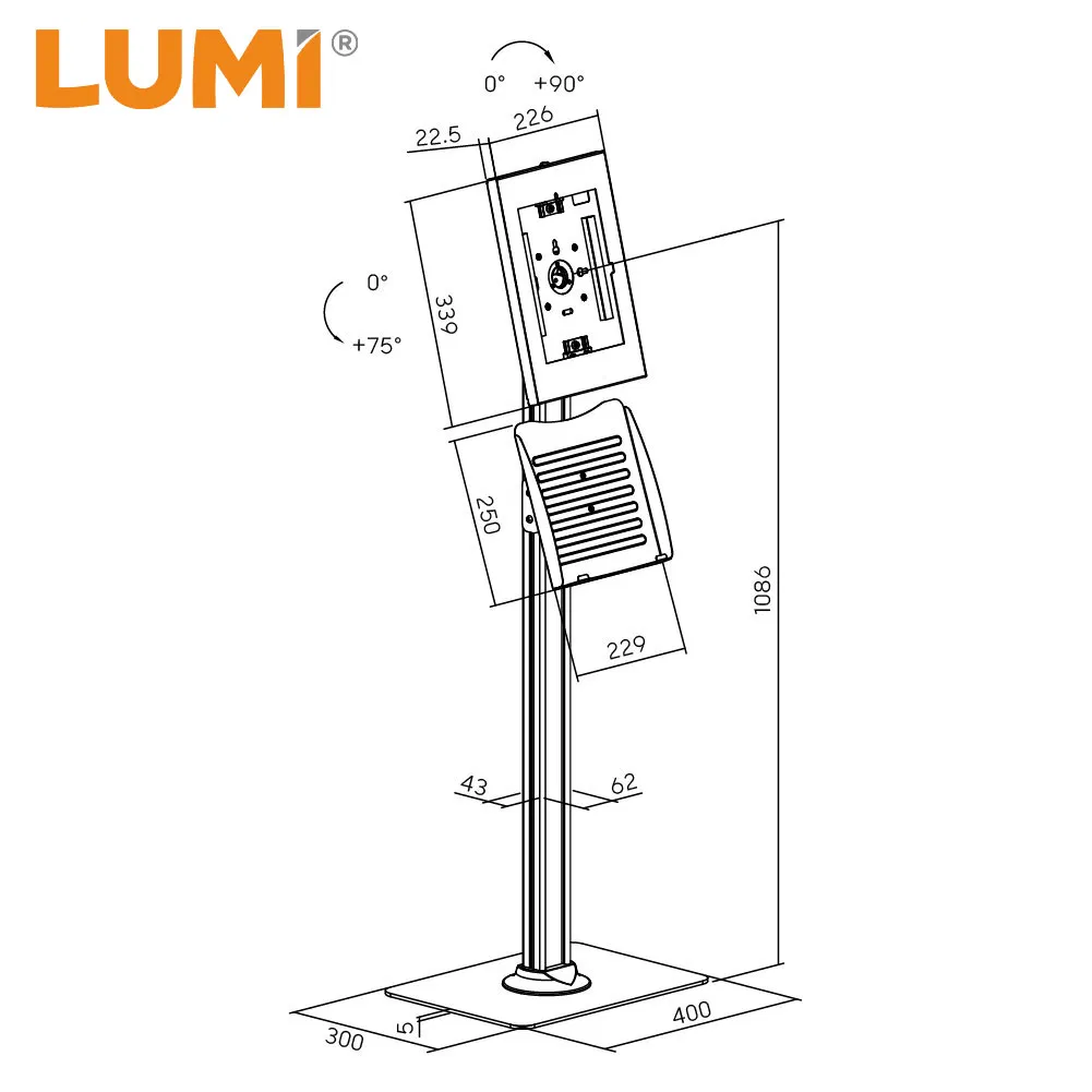 Tablet Kiosk Anti-Theft Tablet Floor Stand Holder with Brochure Holder