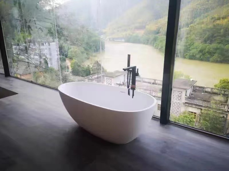 Bathrooms Matt White Egg Shape Freestanding Stone Resin Bathtub