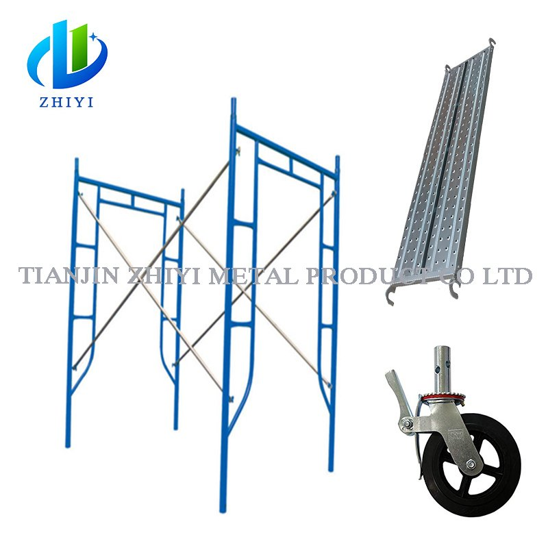 Quality Staircase Speed Lock H Steel Frame Painting in Blue Construc Double Front Guard Rail Ladder Scaffolding