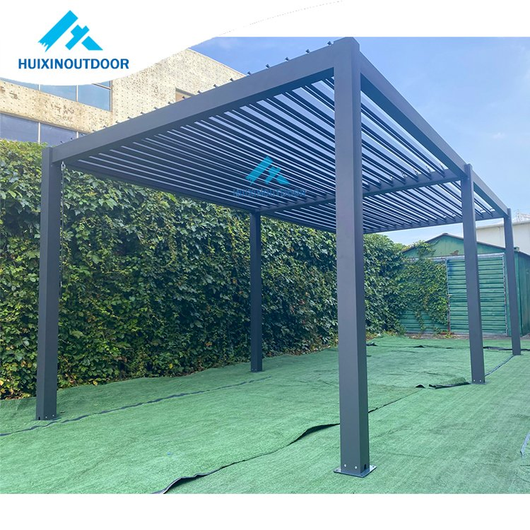 Cheap Easy Open Folding Windproof Aluminium Motorized Louver Pergola Wall Mounted Gazebo